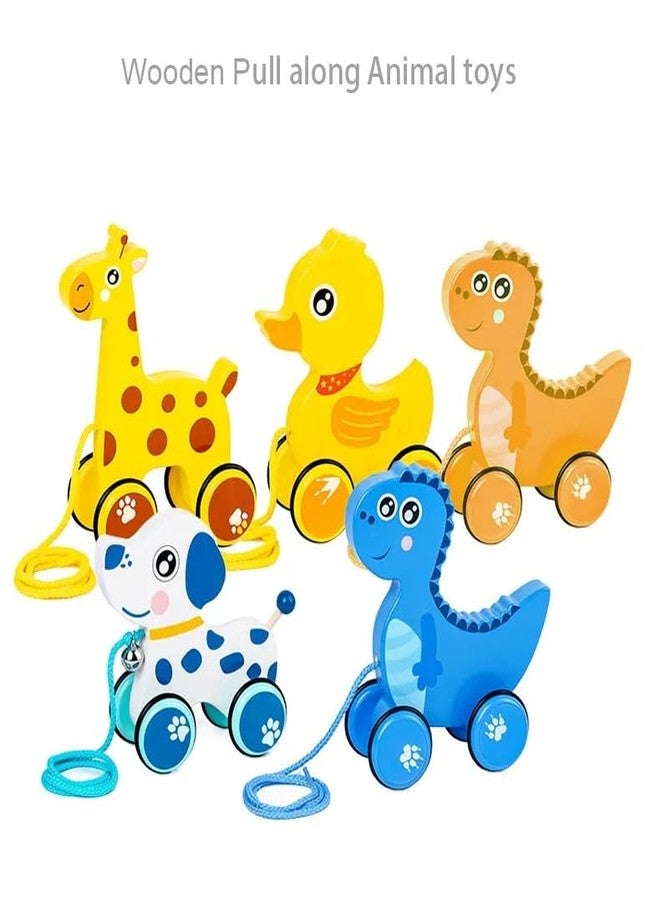 MUREN® Wooden Pull Along Car Toy 1+ Years, Wooden New Children's Trolley Animal Shape, Baby Toddler Drag Rope Toy- Random Design - Image 4